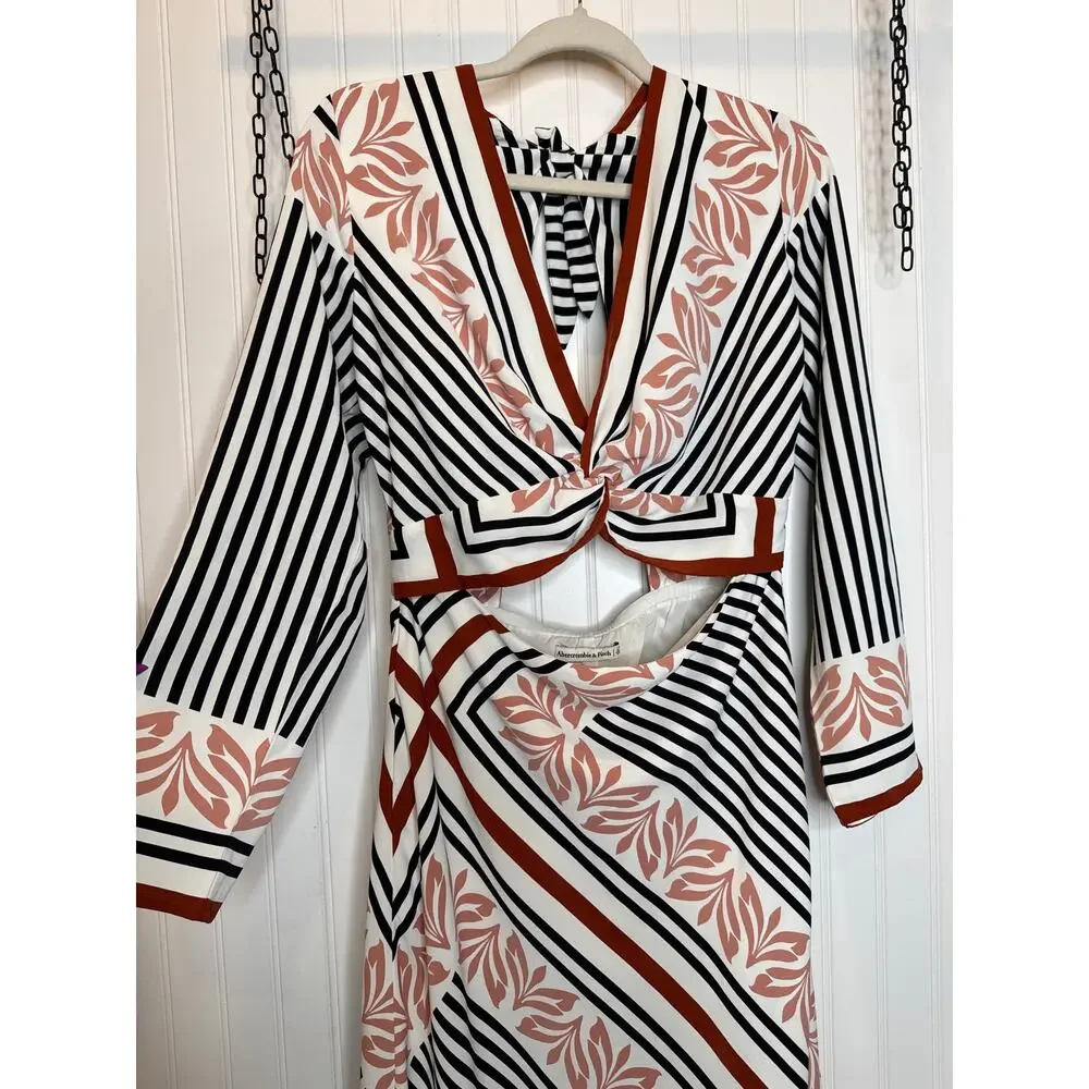 NWT Abercrombie and Fitch Long-Sleeve Twist-Front Maxi Dress Cut Out Sz L Tall